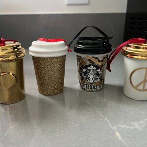 Set of 4 Ceramic Starbucks Ornaments - Gold theme